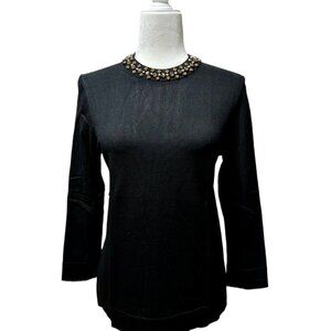 Ann Taylor Black Bejeweled Neckline Sweater | 3/4 Sleeve | Size Medium | Pre-Own
